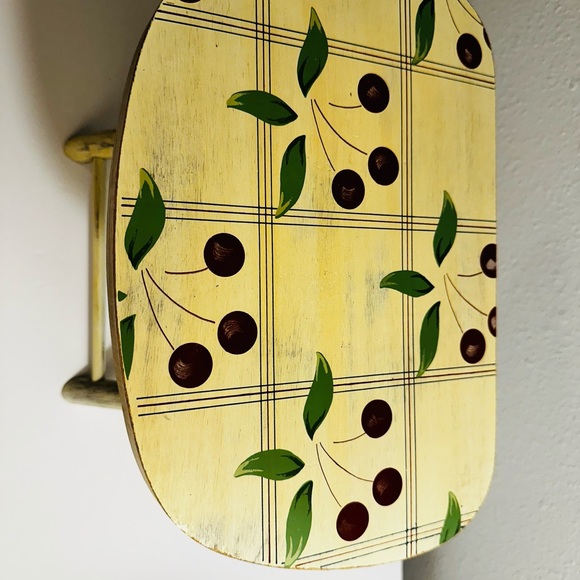 Vintage Tender Heart Treasure Cherry painted Wood Folding Stool Stand Indoor - Picture 2 of 12